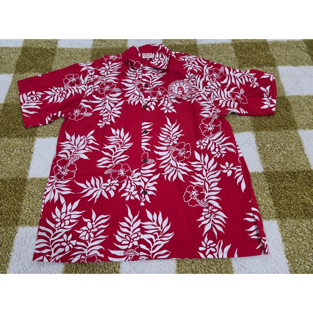 Go Barefoot CSU Channel Islands Hawaiian Shirt Mens Large Red Hibiscus Floral L